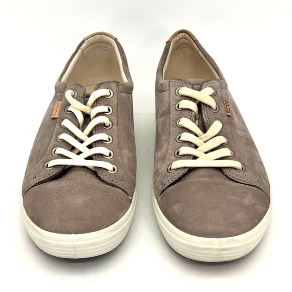 Ecco Soft Nubuck Leather Casual Sneakers Shoes Womens 9 Warm Grey Extra Width - Picture 2 of 14
